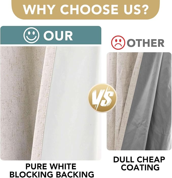 H.VERSAILTEX Primitive Linen Curtains 100% Blackout Curtain Drapes Burlap - Image 3