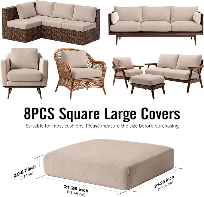 8Pcs Outdoor Cushion Covers, Stretch Patio Furniture Couch Chair Slipcovers | - Image 2