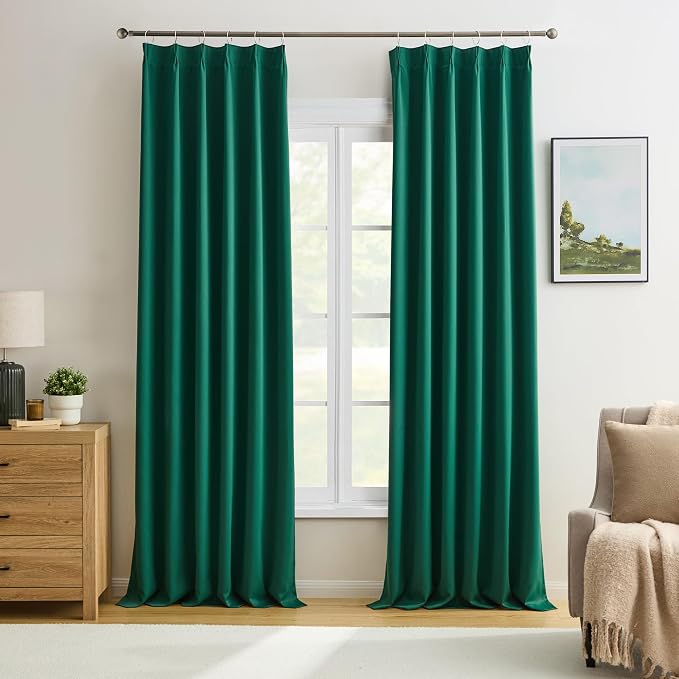 Dark Hunter Green Window Draperies 120 Inches Long 10 Feet Tall, Pinch Pleat by KEQIAOSUOCAI