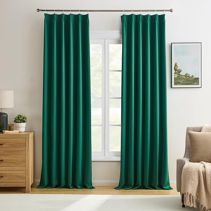 Dark Hunter Green Window Draperies 108 Inches Long 9 FT Tall, Pinch Pleat Room by KEQIAOSUOCAI