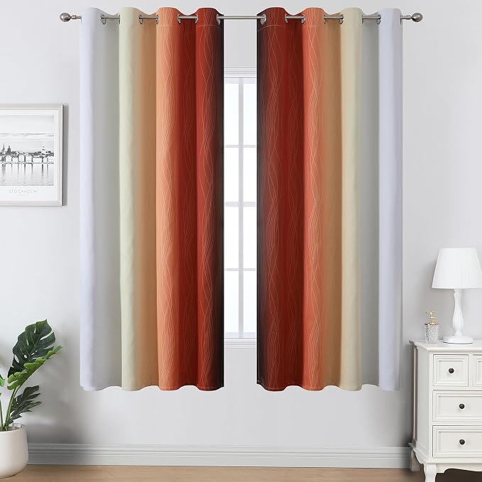 Burnt Orange and Greyish White Ombre Blackout Curtains 52Wx63L Inch Long | - Image 2