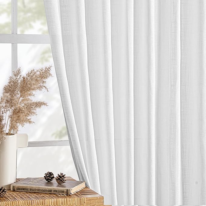 MIULEE White Linen Curtains 2 Panels Window Drapes 37x84 Inches | Curtains - Image 4