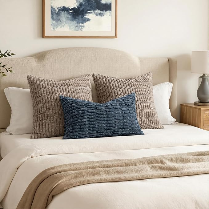 MIULEE Lumbar Corduroy Decorative Throw Pillow Covers 12x20 Blue Pack of 2 | - Image 4