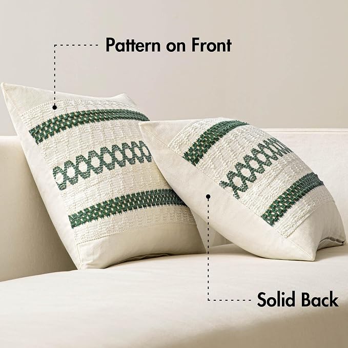 MIULEE Set of 2 Dark Green Boho Decorative Lumbar Pillow Covers 12x20 Inch | - Image 9