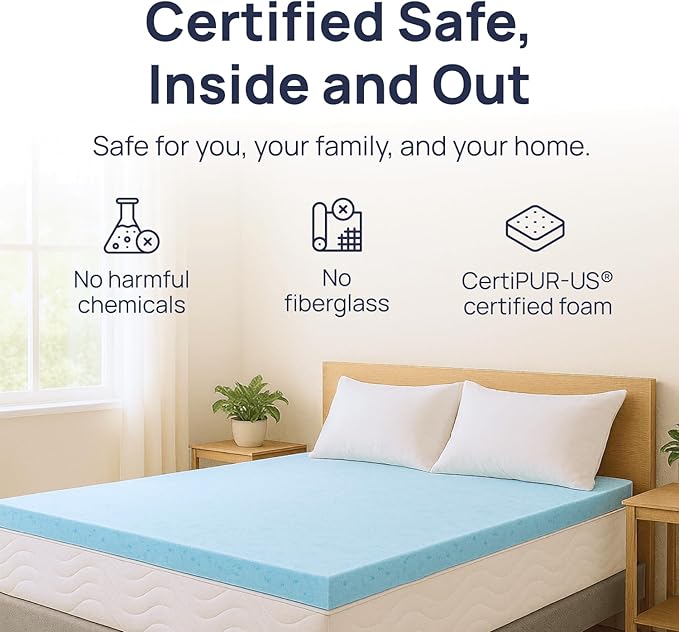 Sure2Sleep Gel Swirl Memory Foam Mattress Topper - 3 Inch, Pressure Relieving, Cooling Comfort - Made in The USA & CertiPUR-US Certified - Softens Firm Beds and Extends Mattress Life - Twin Size