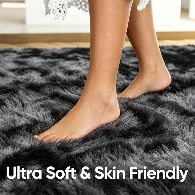 Noahas 8x10 Extra Large Tie-Dyed Dark Grey Fluffy Area Rug Non-Slip - Image 5