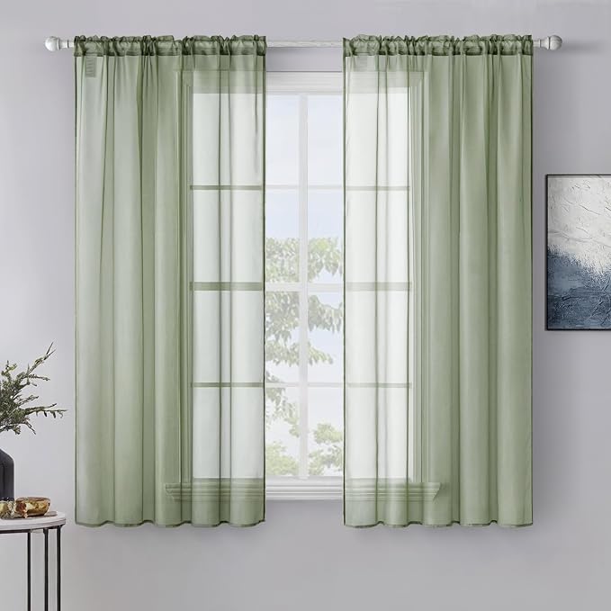 MIULEE Sage Green Sheer Curtains 54 X 63 Inches, 2 Panels | Elegant Window by MIULEE