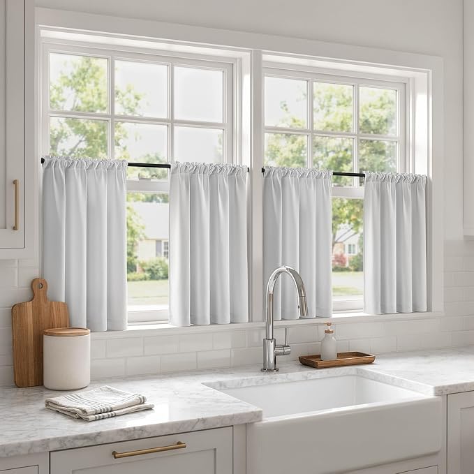 MIULEE 4-Panel 36 Inch Blackout Kitchen Tier Curtains Over Sink Creyish White by MIULEE