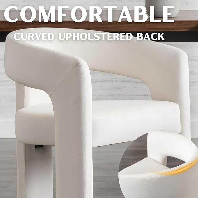 Modern Barrel Dining Chairs Set of 6, Velvet Upholstered Accent Side Chair with Arms Comfy Makeup Vanity Chairs, Dining Living Room Kitchen Chairs, Beige