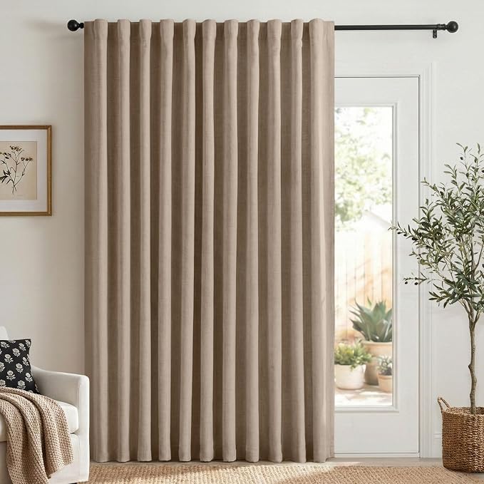Linen Textured Blackout Sliding Door Curtains 96 Inches Long, Copper Brown | by 100BlackoutShield