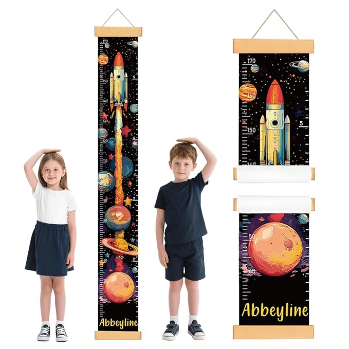 Personalized Name Space Rocket Height Chart for Kids, No-Drill Growth Chart for Wall, Hangable and Removable Growth Chart Ruler, Kids Room Decor & Thoughtful Birthday Gift for Boys and Girls
