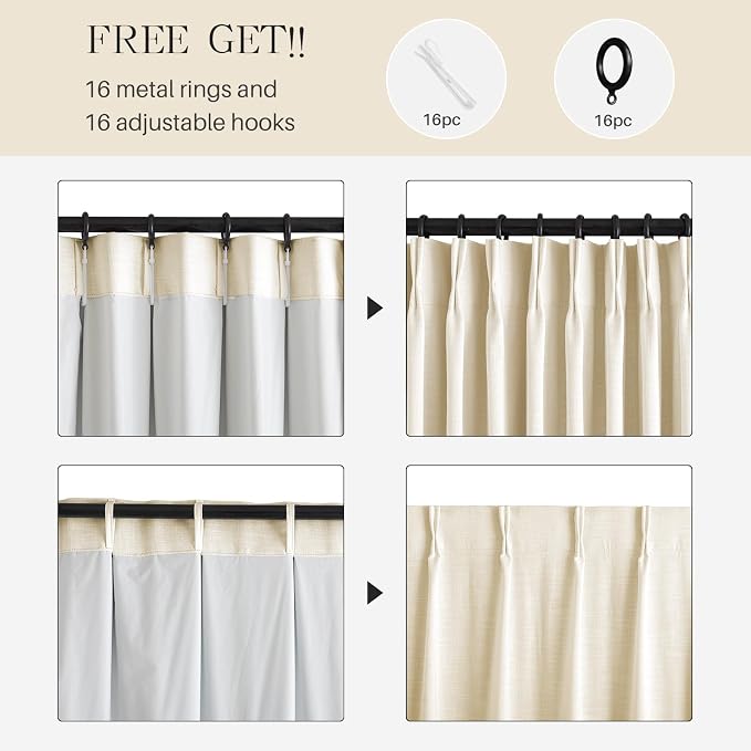 Pinch Pleated Linen Curtains 100% Blackout 108 Inches Long - Image 7