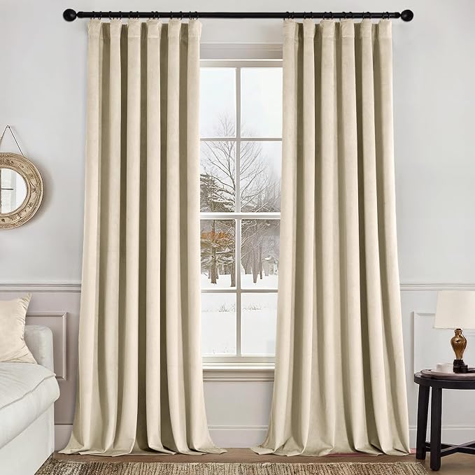 MIULEE Velvet Curtains 50W x 108L 2 Panels Beige Blackout Curtains | Luxury by MIULEE