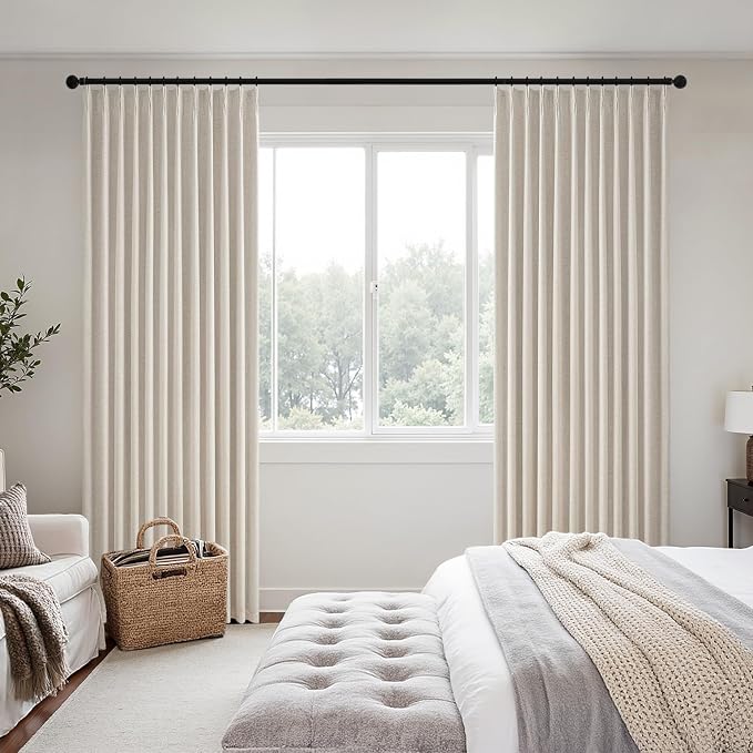 MIULEE Beige Pinch Pleated 100% Blackout Linen Curtains 40x90 Inches | Room - Image 2