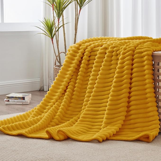 BEDELITE Ribbed Twin Blanket for Couch & Bed, Mustard Yellow, Warm Yet - Image 3