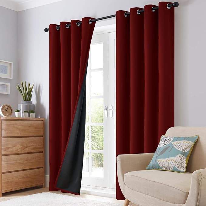 SimpleHome Burgundy Red 100% Blackout Curtains Room Darken Living Room 96 | - Image 8