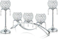 Set of 3 Gold Crystal Tea Light Candlestick Holders Flower Shape with Crystal Pendant Bowl Votive Metal Candle Holder for Table Centerpieces Wedding Home Decor (Set of 3, Silver)