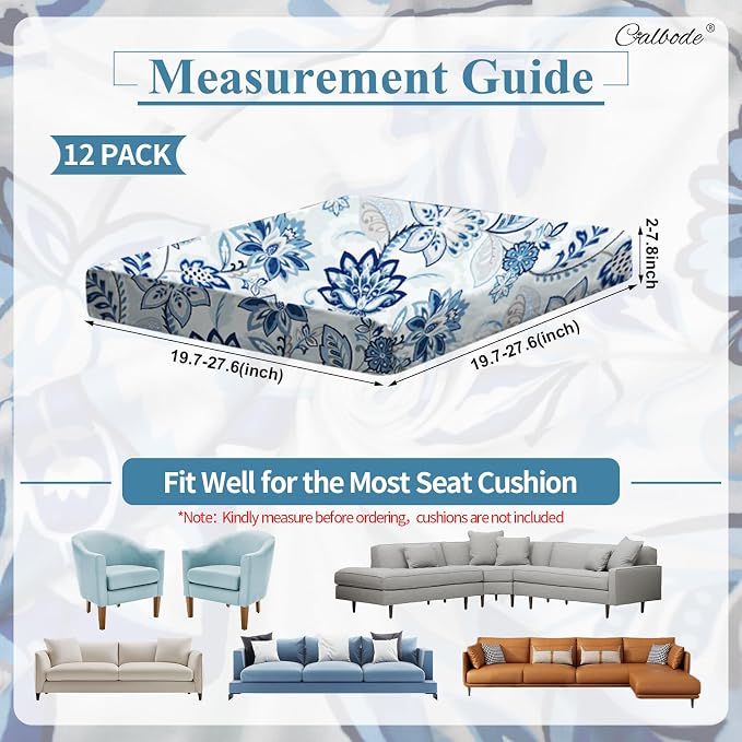 CALBODE 12pcs Floral Printed Stretchy Sofa Cushion Covers - Image 2