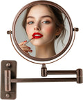 OVENTE 7" Wall Mounted Makeup Mirror with 1X/10X Magnification, Double Sided Magnifying Round Bathroom Vanity Mirror, 360° Swivel Design, Extendable and Folding Arm, Antique Bronze MNLFW70ABZ1X10X
