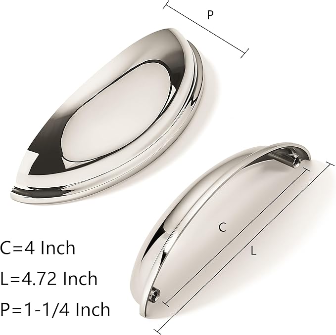 khtumeware 2 Pack 4" Drawer Pulls Polished Nickel Cabinet Cup Pulls Kitchen Hardware Cabinet Handles Drawer Handles Knobs 4 inch Hole Center