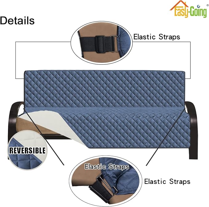 Easy-Going Reversible Couch Cover, Large Futon Sofa, Dark Blue/Ivory | Machine - Image 3