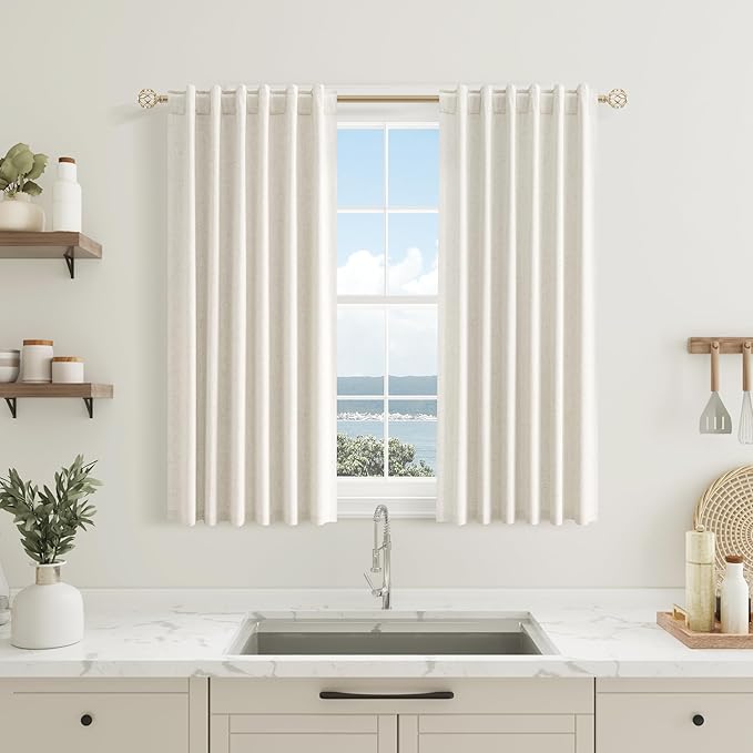 100% Blackout Linen Short Curtains by Guken