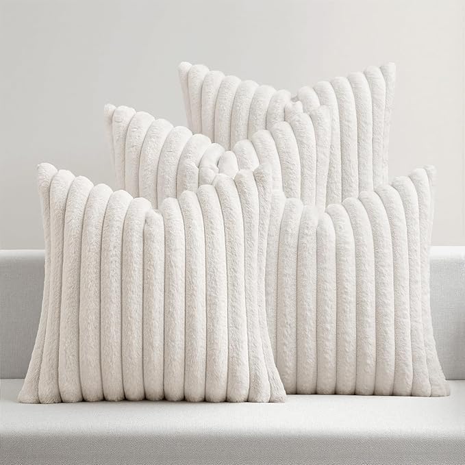 MIULEE Faux Fur Plush Decorative Throw Pillow Covers 20x20, Pure White | Set of by MIULEE