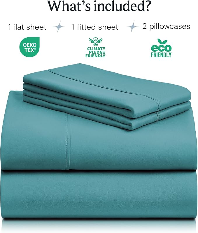 LuxClub 4 PC Queen Sheet Set, Deep Pockets Wrinkle Free Cooling Bed Sheets Hotel Bedding for Women, Men, Kids & Teens, Includes 1 Fitted Sheet, 1 Flat Sheet and 2 Pillowcases - Silky Soft Teal