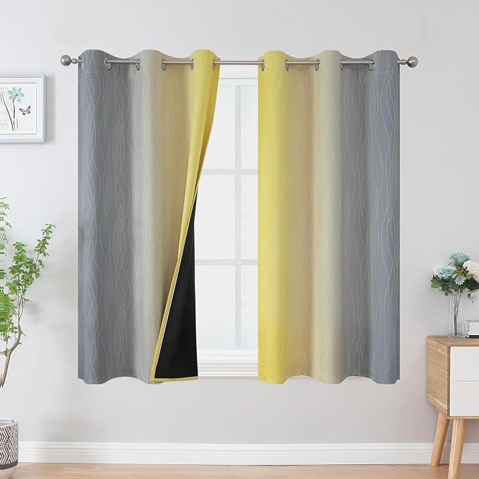 Yellow and Grey Ombre Blackout Curtains - Image 2