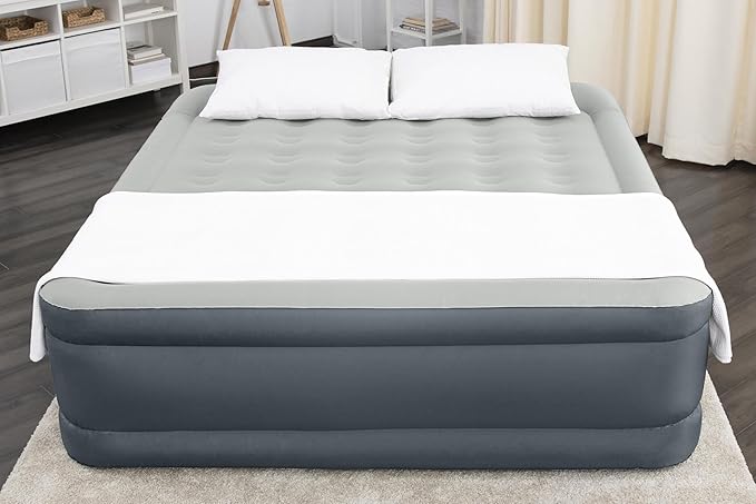 SLEEPLUX King Air Mattress Extra Durable Non-Leak Tough Guard Material 22" Raised Airbed with Built in Pump + USB Charger (80" 72"x22") Grey