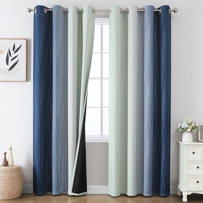 Sage Green and Navy Blue Ombre Blackout Curtains by ESTELARTEXTILER