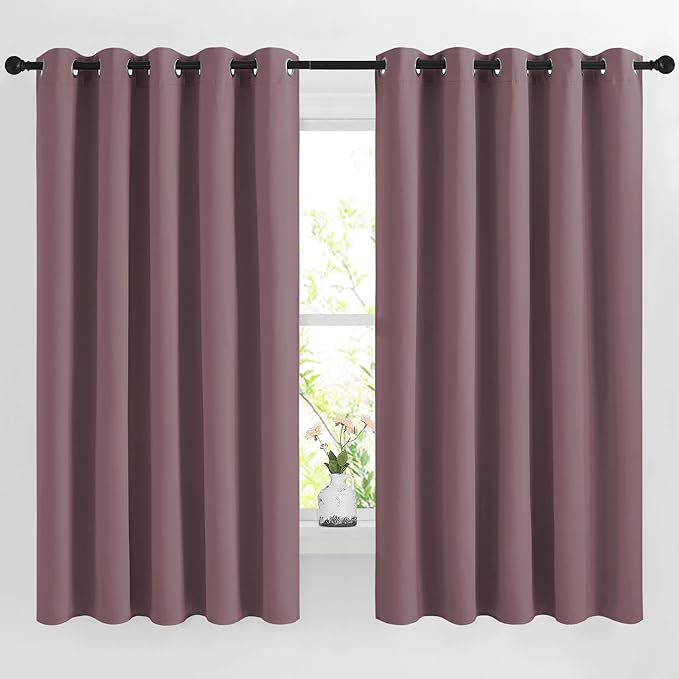 NICETOWN Dry Rose Bedroom Curtains 66 inch Length, Thermal Insulated Grommet Light Blocking Blackout Curtains & Drapes Sound Dampening Window Treatments for Cafe, W66 x L66