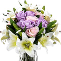 Hotop 20 Pcs Artificial Flowers Velvet Realistic Roses and Latex Lilies Flowers Bouquet Decorations Arrangements for Home Table Centerpieces Independence Day(Pink,Purple,White)