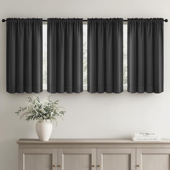MIULEE 4-Panel 36 Inch Blackout Kitchen Tier Curtains Over Sink Grey | Privacy - Image 2