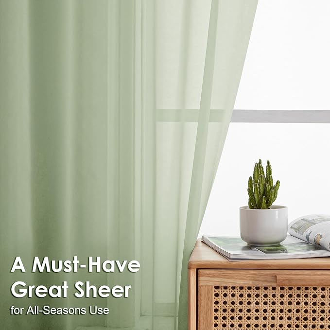 Light Green Sheer Curtains 54 Inches Long 2 Panels - Image 3