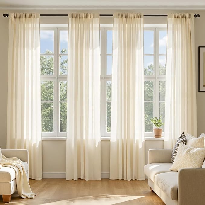 MIULEE Butter Cream Sheer Curtains 63 Inches Long 4 Panels 42 x 63 Inches | by MIULEE