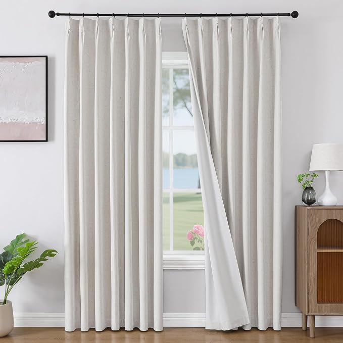 Joydeco Pleated Curtains for Living Room Bedroom, Linen Drapes 90 inch Length 2 by JOYDECO