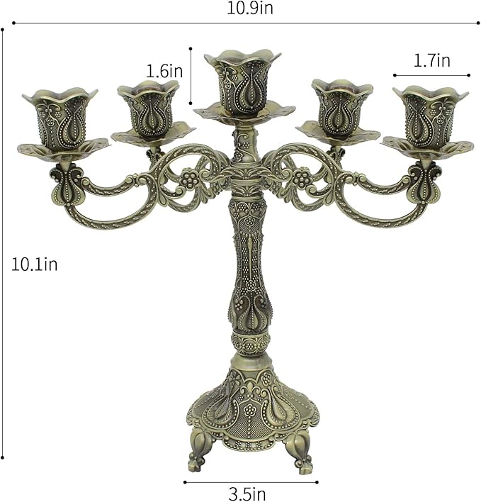 Metal Candelabra 5-Candle 10.1 Inch Tall Candle Holder Stick for Home Wedding Event and Party Festival,Bronze