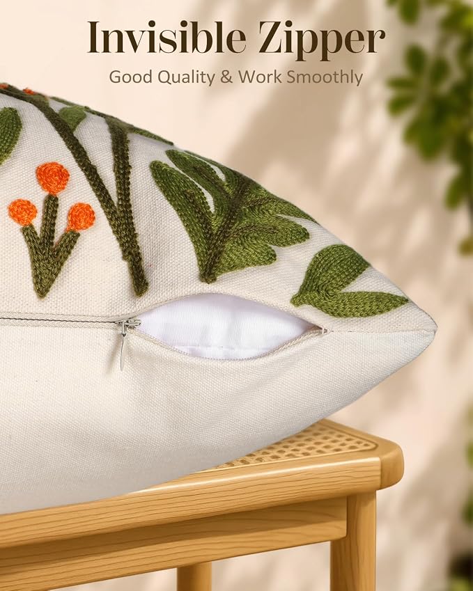 Embroidered Throw Pillow Covers 18x18 Inch, Flower Cluster | Decorative Pillow - Image 3