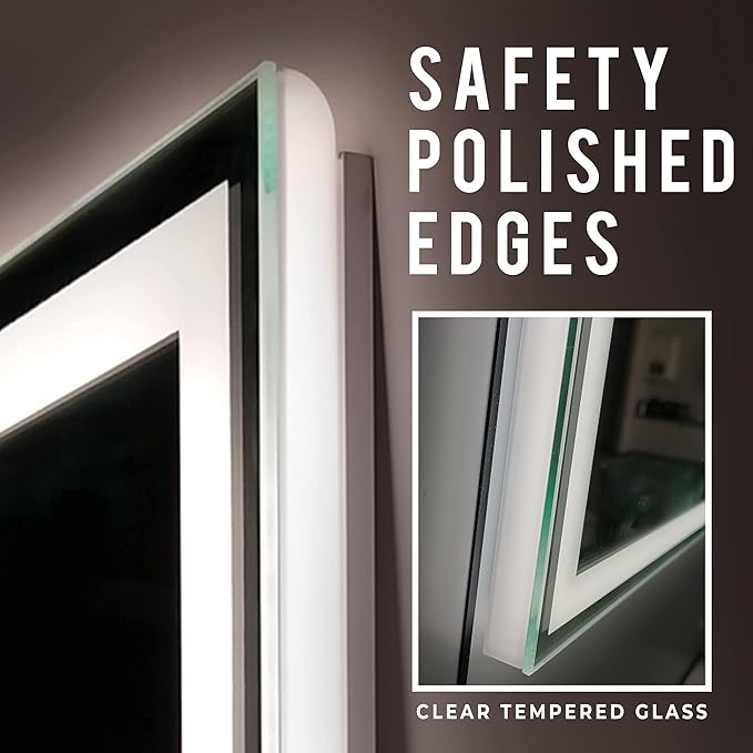 Fab Glass and Mirror LED Mirror 36x48 Inches, Led Bathroom Mirror with Lights Front and Backlit Anti-Fog Memory Brightness, Three Color Options Frameless Wall Mounted Bathroom Vanity Mirror