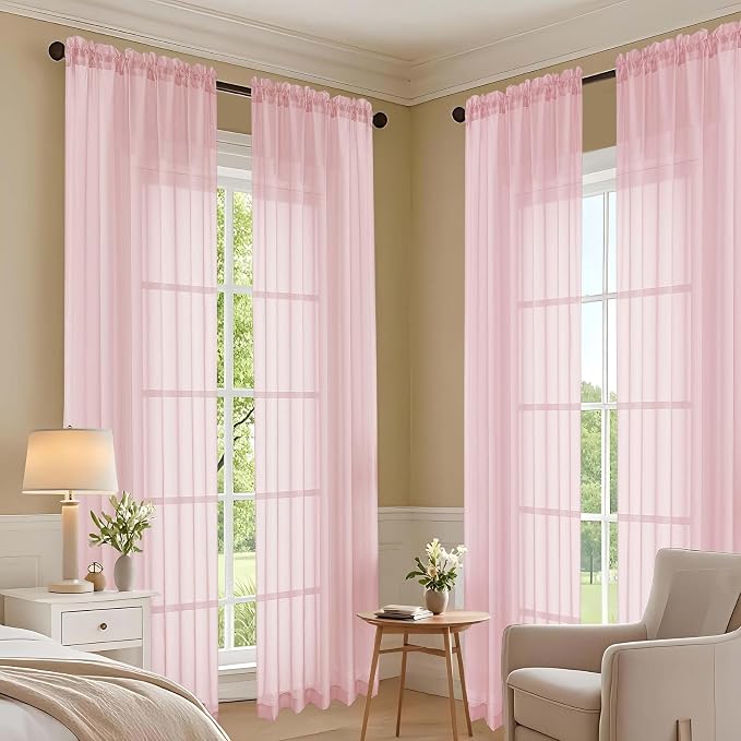 Blush Pink Sheer Curtains 84 Inches Long 2 Panels Set, Light Filtering Sheer - Image 7