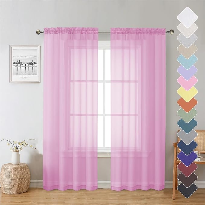 Light Pink Sheer Curtains 72 Inches Long 2 Panels, Light Filtering Curtains by Lecloud