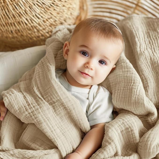 EMME Muslin Blankets for Adults Beige Small Blanket 40" x 50" | Throw Blanket - Image 4
