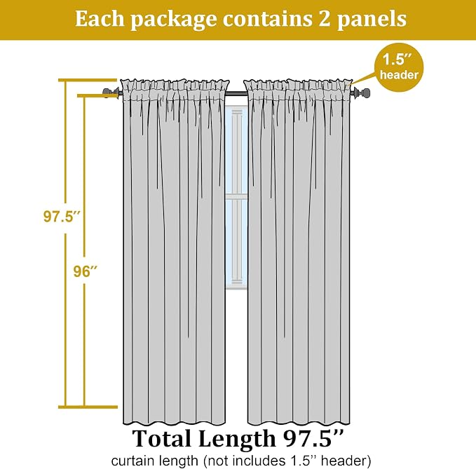 Lemon Sheer Curtains for Bedroom Living Room 96 Inches Long 2 Panels Set - Image 2