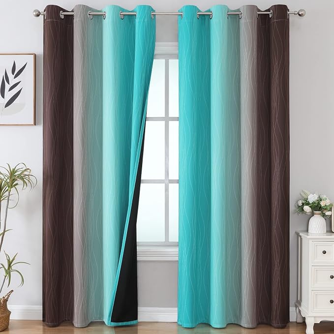 Brown and Teal Ombre Blackout Curtains by ESTELARTEXTILER