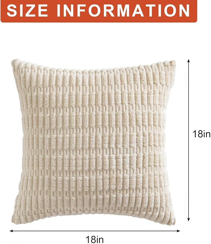 Pack of 2 Corduroy Decorative Throw Pillow Covers 18x18 Inch, Cream White | - Image 7