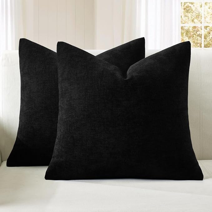 MIULEE Black Chenille Couch Throw Pillow Covers, 18x18 | Set of 2, Soft by MIULEE