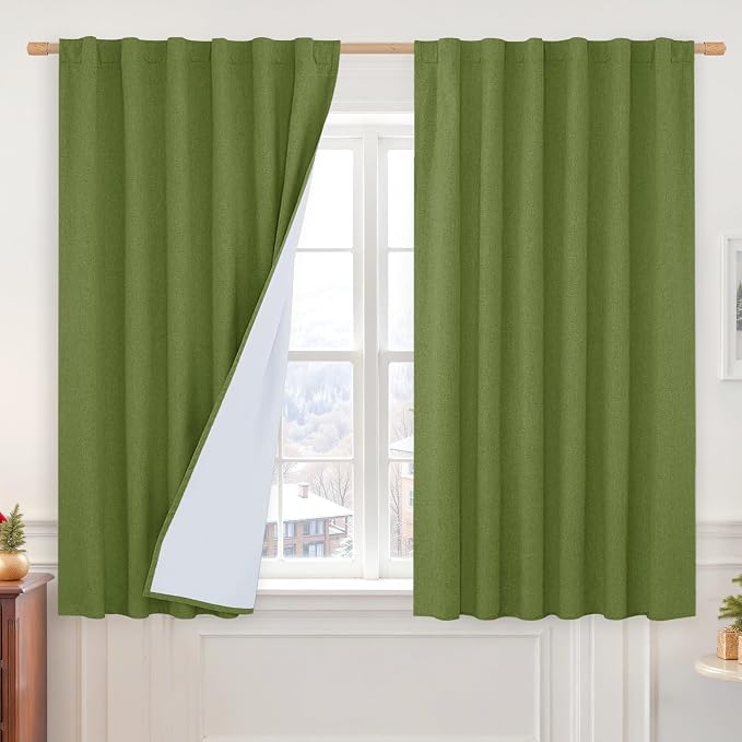 45 Inch Sage Green 100% Blackout Linen Curtains by LAMIT