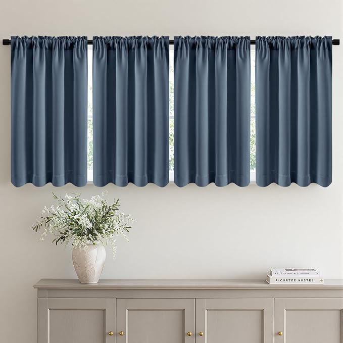 MIULEE 4-Panel 36 Inch Blackout Kitchen Tier Curtains Over Sink Stone Blue | by MIULEE