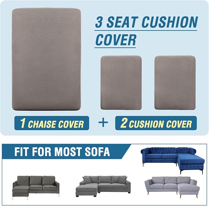 H.VERSAILTEX Sectional Couch Covers 3 Pieces Sofa Seat Cushion Covers L Shape - Image 8